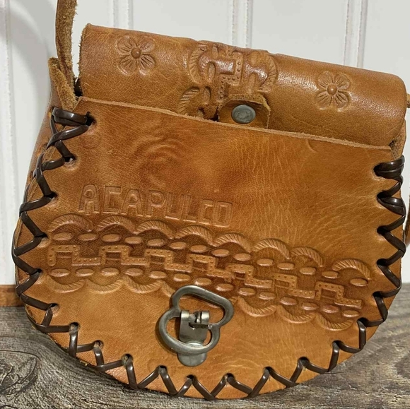 Vintage Mexican Tooled Leather Acapulco Cross Body Bag Small - Picture 2 of 5